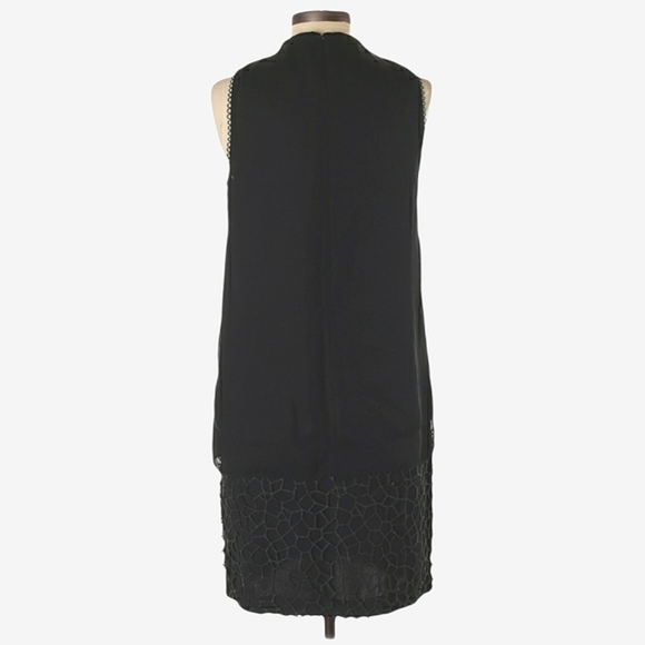 Reiss Black Sleeveless Shift Dress Size 4 Mock Neck Knee Length Shiny Lace Hem - Picture 2 of 7